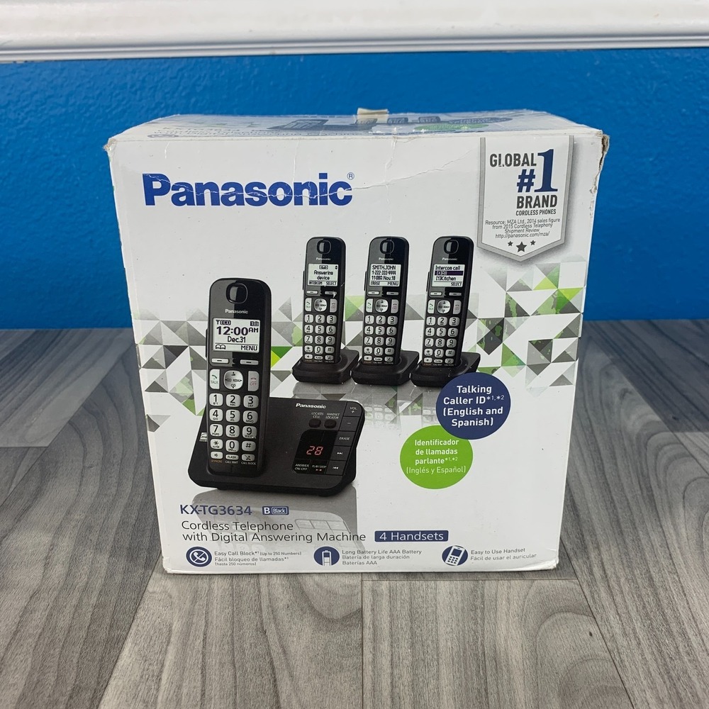 Panasonic KX-TG3634 Cordless Telephone Digital Answering Machine 4 Handsets